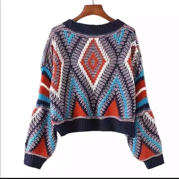 Sweaters - Multicolor geometric print sweater